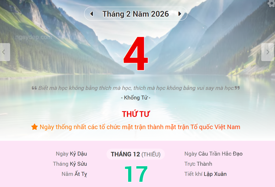 Lịch âm 4/2 - Xem lịch âm ngày 4/2/2026