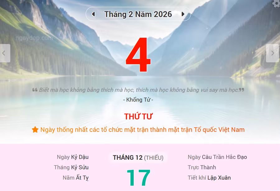Lịch âm 4/2 - Xem lịch âm ngày 4/2/2026