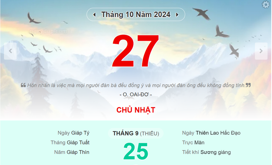 Lịch âm 27/10 - Xem lịch âm ngày 27/10