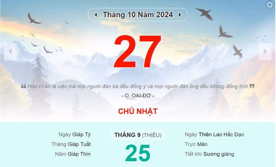 Lịch âm 27/10 - Xem lịch âm ngày 27/10