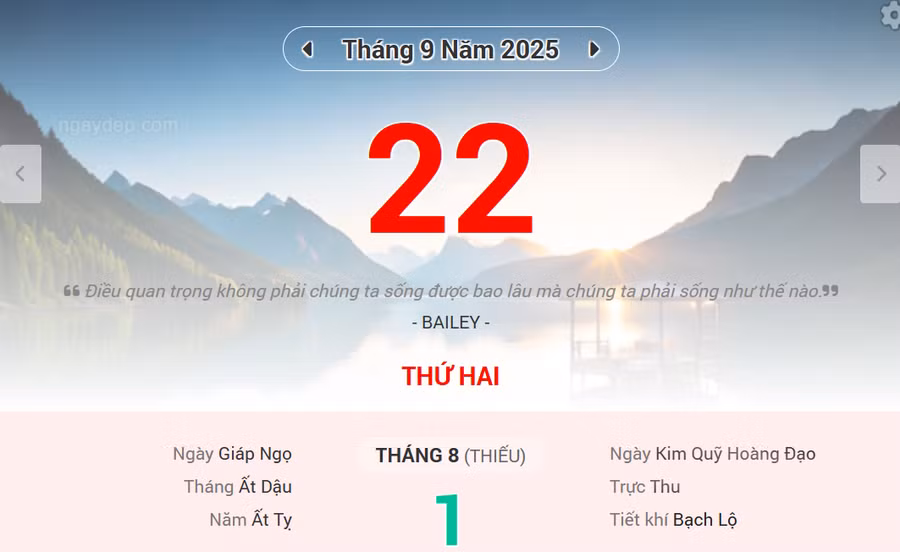 Lịch âm 22/9 - Xem lịch âm ngày 22/9
