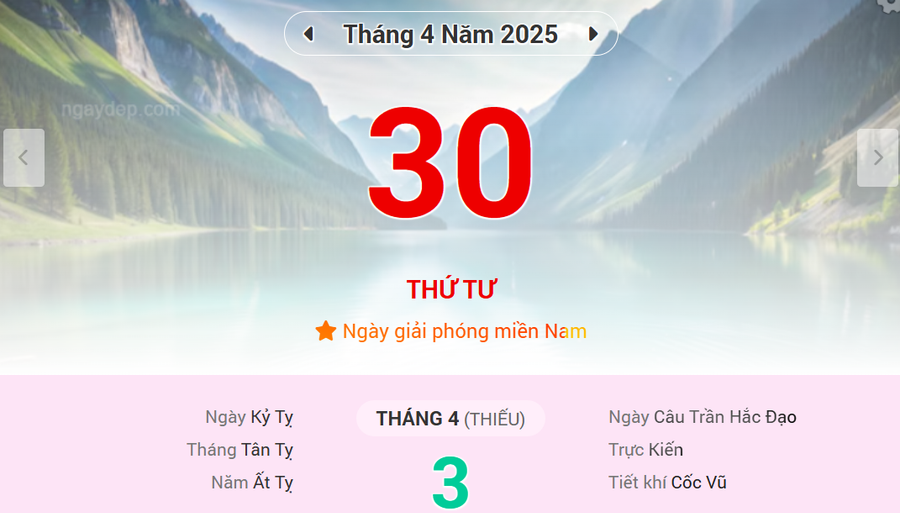 Lịch âm 30/4 - Xem lịch âm ngày 30/4