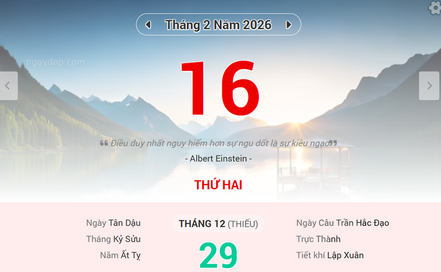 Lịch âm 16/2 - Xem lịch âm ngày 16/2/2026