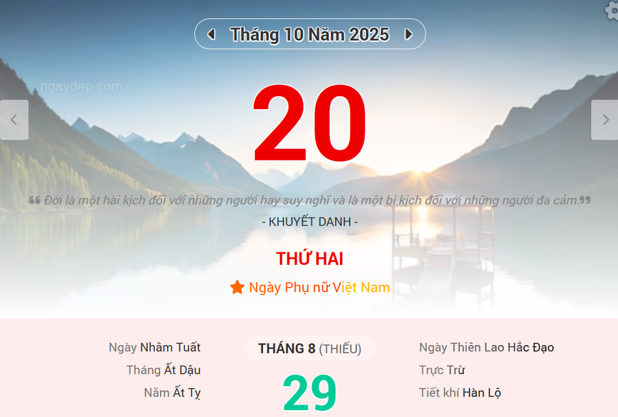 Lịch âm 20/10 - Xem lịch âm ngày 20/10