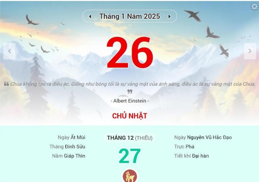 Lịch âm 26/1 - Xem lịch âm ngày 26/1