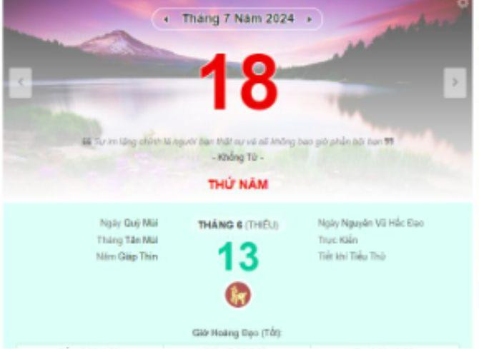  Lịch âm hôm nay - Xem lịch âm ngày 18/7