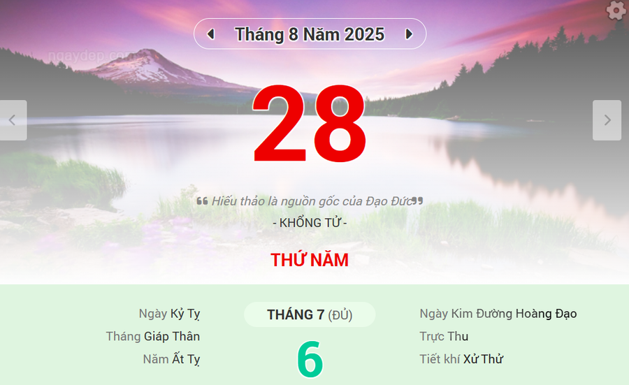 Lịch âm 28/8 - Xem lịch âm ngày 28/8