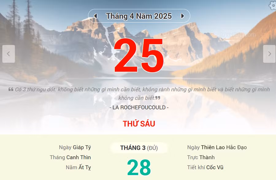 Lịch âm 25/4 - Xem lịch âm ngày 25/4