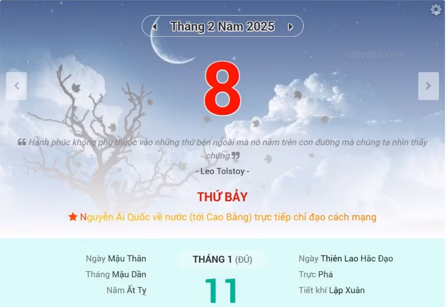 Lịch âm 8/2 - Xem lịch âm ngày 8/2
