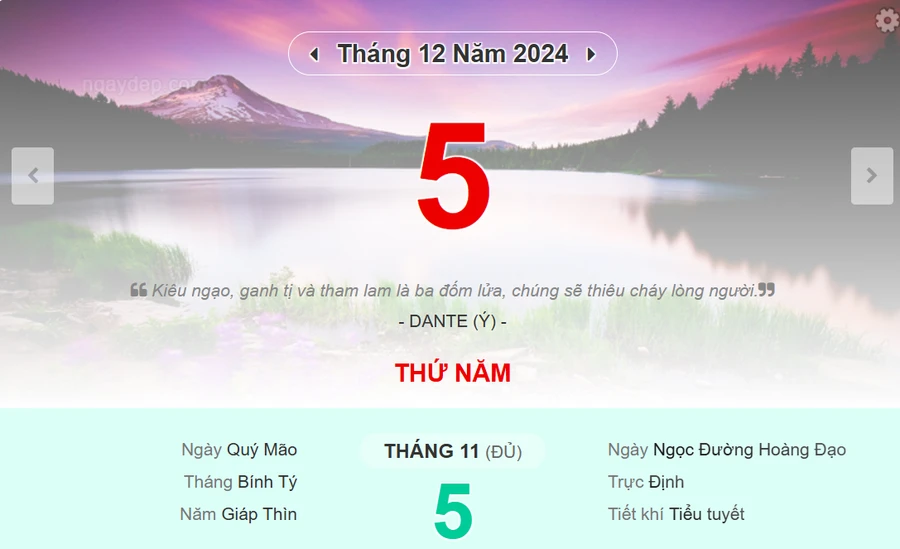 Lịch âm 5/12 - Xem lịch âm ngày 5/12