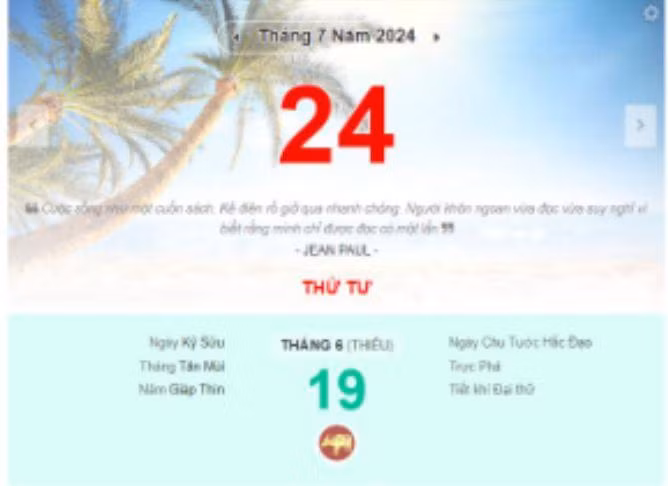 Lịch âm hôm nay - Xem lịch âm ngày 24/7