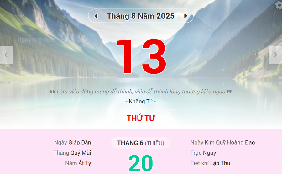 Lịch âm 13/8 - Xem lịch âm ngày 13/8