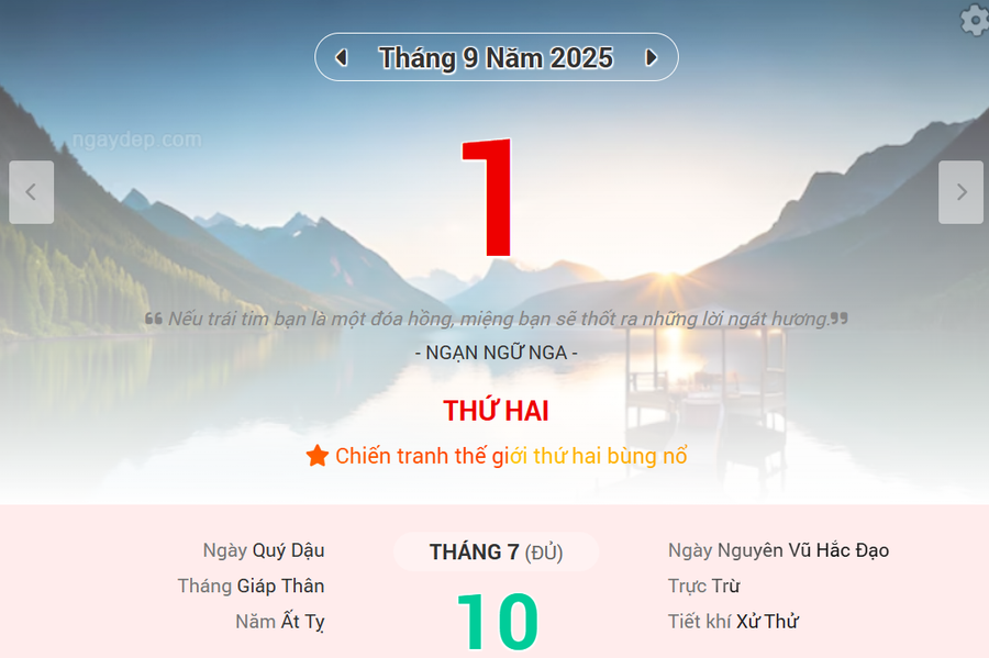 Lịch âm 1/9 - Xem lịch âm ngày 1/9