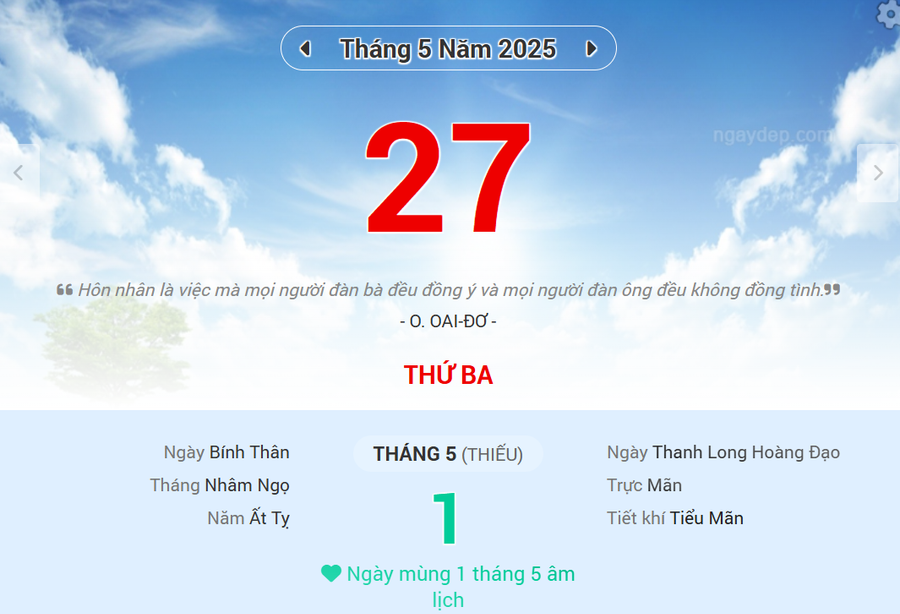 Lịch âm 27/5 - Xem lịch âm ngày 27/5