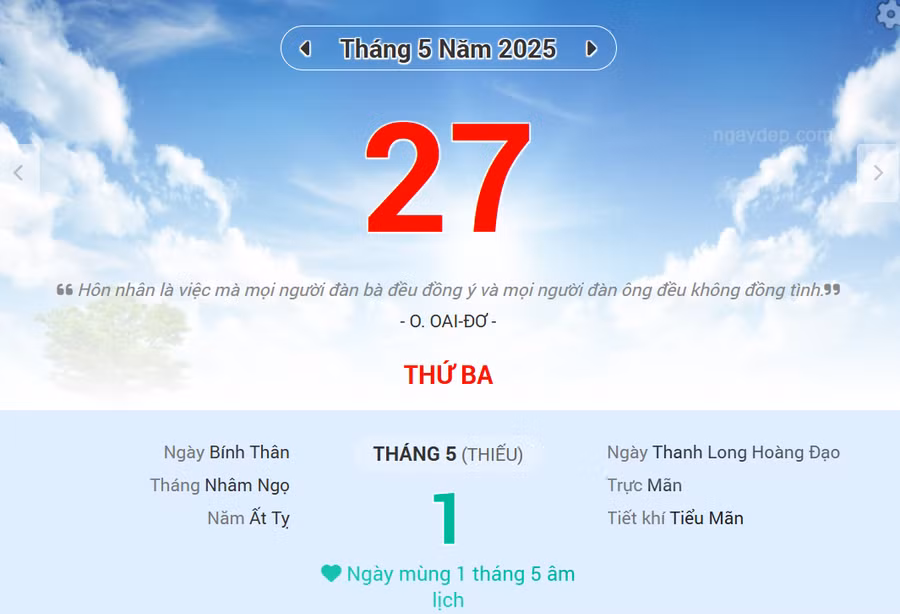 Lịch âm 27/5 - Xem lịch âm ngày 27/5