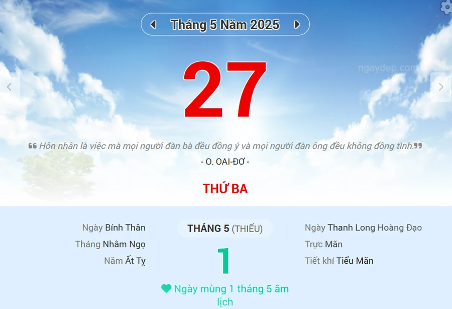 Lịch âm 27/5 - Xem lịch âm ngày 27/5