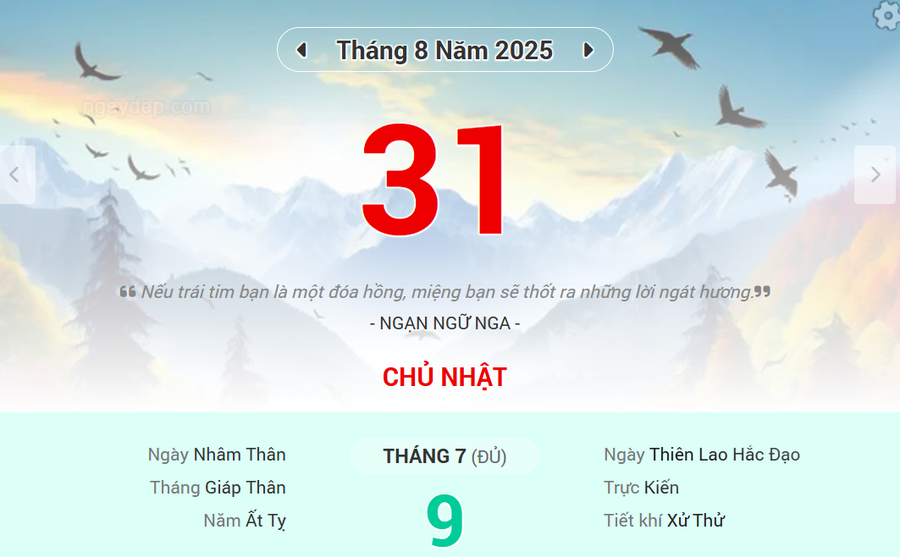 Lịch âm 31/8 - Xem lịch âm ngày 31/8