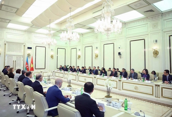 Tổng Bí thư Tô Lâm hội kiến Chủ tịch Quốc hội Azerbaijan Sahiba Gafarova. (Ảnh: Thống Nhất/TTXVN). Tổng Bí thư Tô Lâm hội kiến Chủ tịch Quốc hội Azerbaijan Sahiba Gafarova. (Ảnh: Thống Nhất/TTXVN).