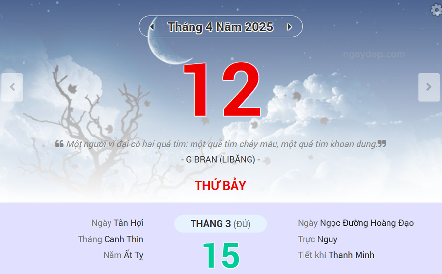 Lịch âm 12/4 - Xem lịch âm ngày 12/4