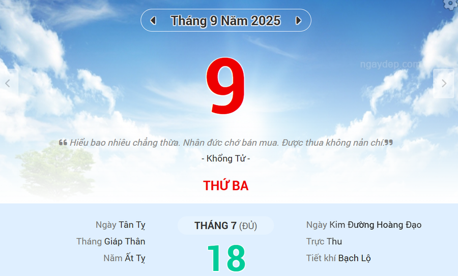 Lịch âm 9/9 - Xem lịch âm ngày 9/9