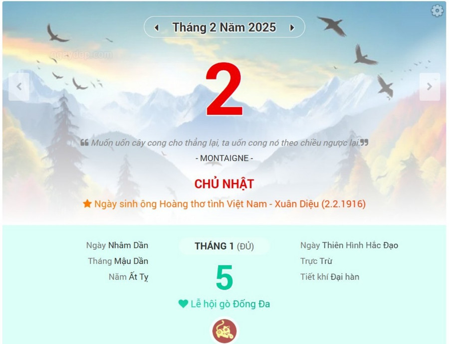 Lịch âm 2/2 - Xem lịch âm ngày 2/2