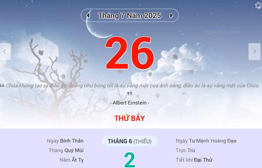 Lịch âm 26/7 - Xem lịch âm ngày 26/7