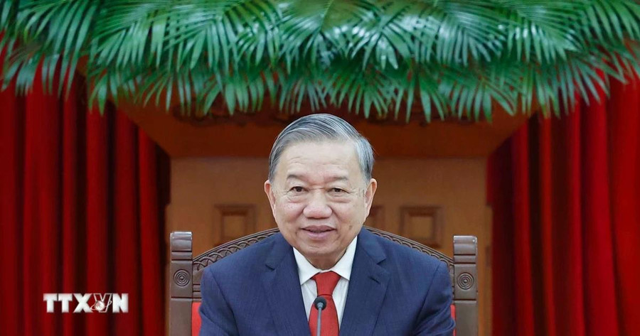 Tổng Bí thư Tô Lâm điện đàm với Tổng Bí thư, Chủ tịch nước Cộng hòa Nhân dân Trung Hoa Tập Cận Bình. (Ảnh: Thống Nhất/TTXVN)