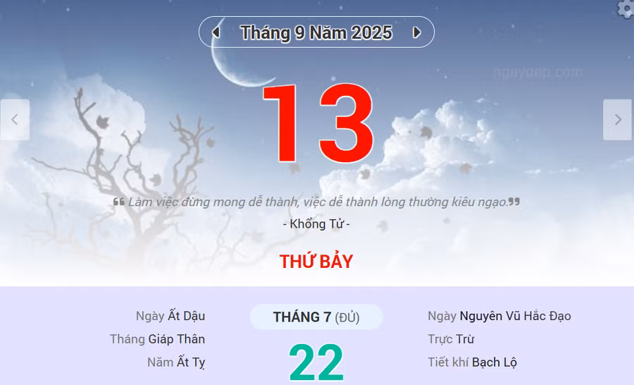 Lịch âm 13/9 - Xem lịch âm ngày 13/9