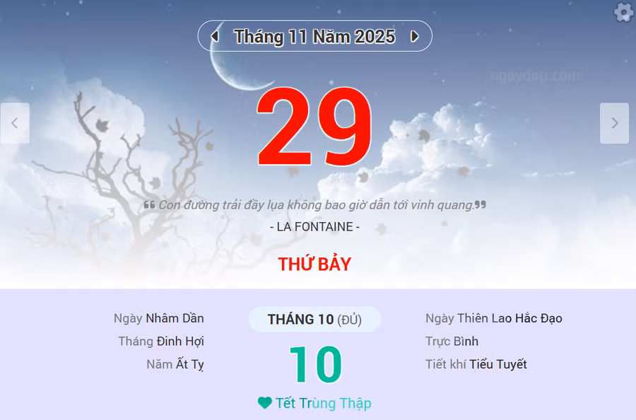 Lịch âm 29/11 - Xem lịch âm ngày 29/11