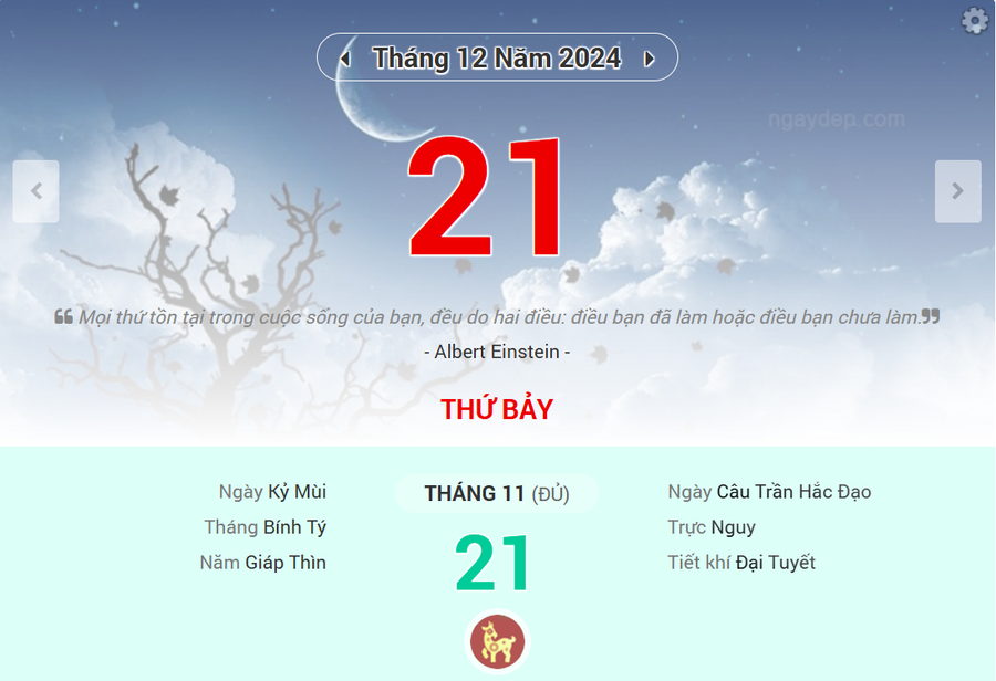 Lịch âm 21/12 - Xem lịch âm ngày 21/12