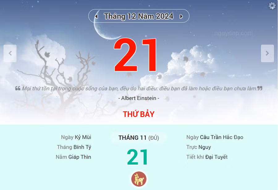 Lịch âm 21/12 - Xem lịch âm ngày 21/12