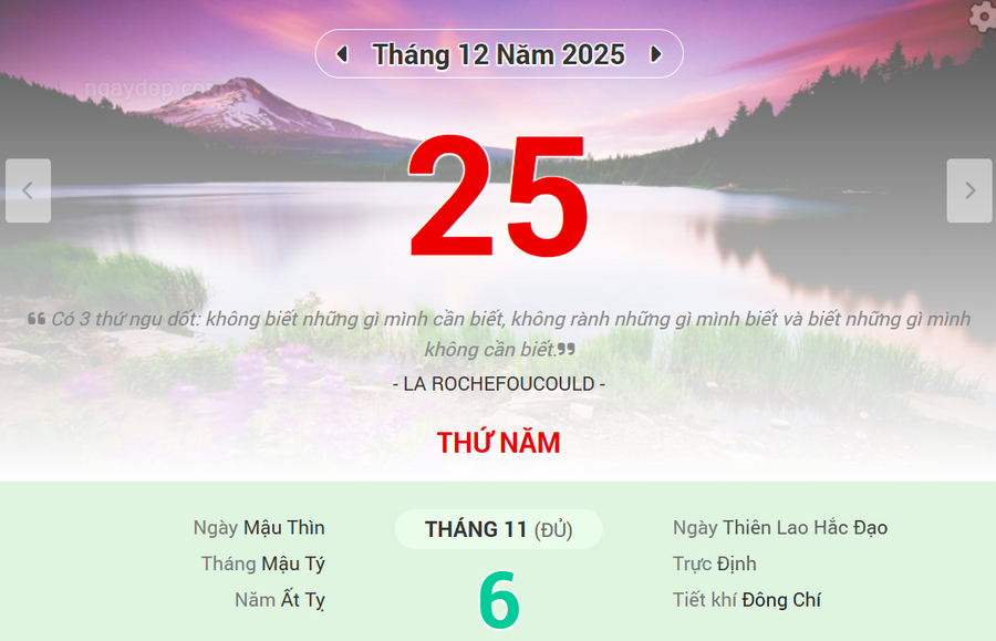 Lịch âm 25/12 - Xem lịch âm ngày 25/12