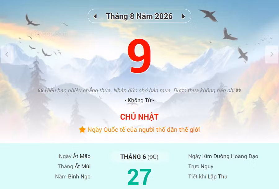 Lịch âm 9/8 - Xem lịch âm ngày 9/8