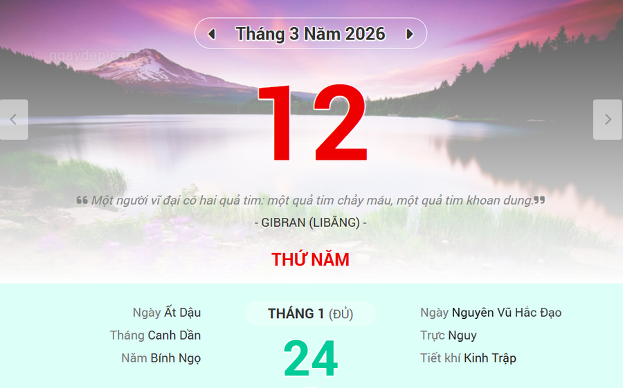 Lịch âm 12/3 - Xem lịch âm ngày 12/3