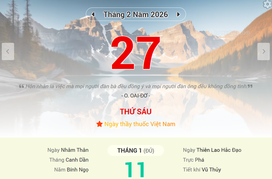 Lịch âm 27/2 - Xem lịch âm ngày 27/2