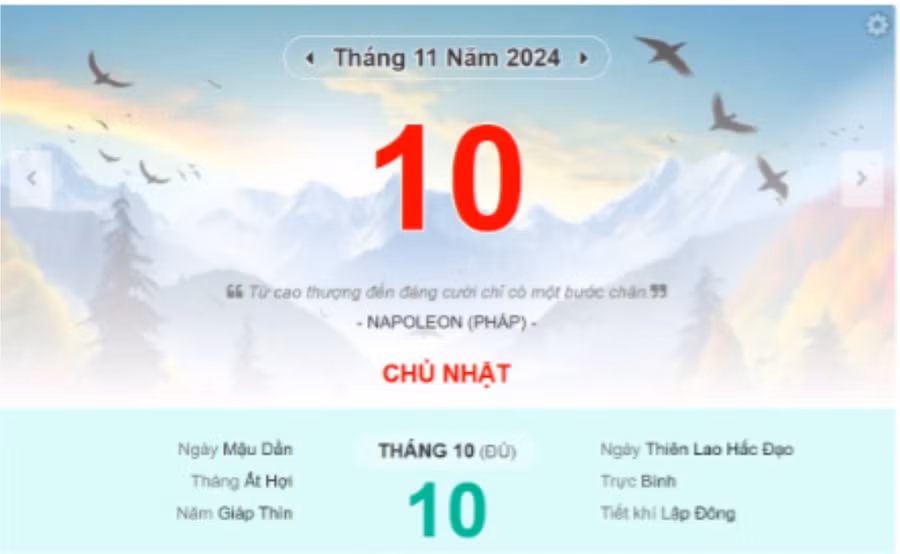 Lịch âm 10/11 - Xem lịch âm ngày 10/11