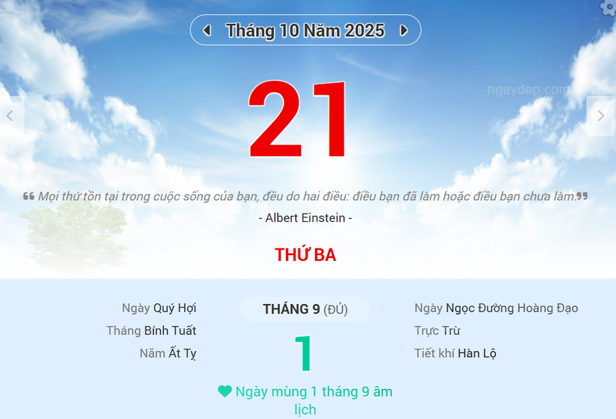 Lịch âm 21/10 - Xem lịch âm ngày 21/10