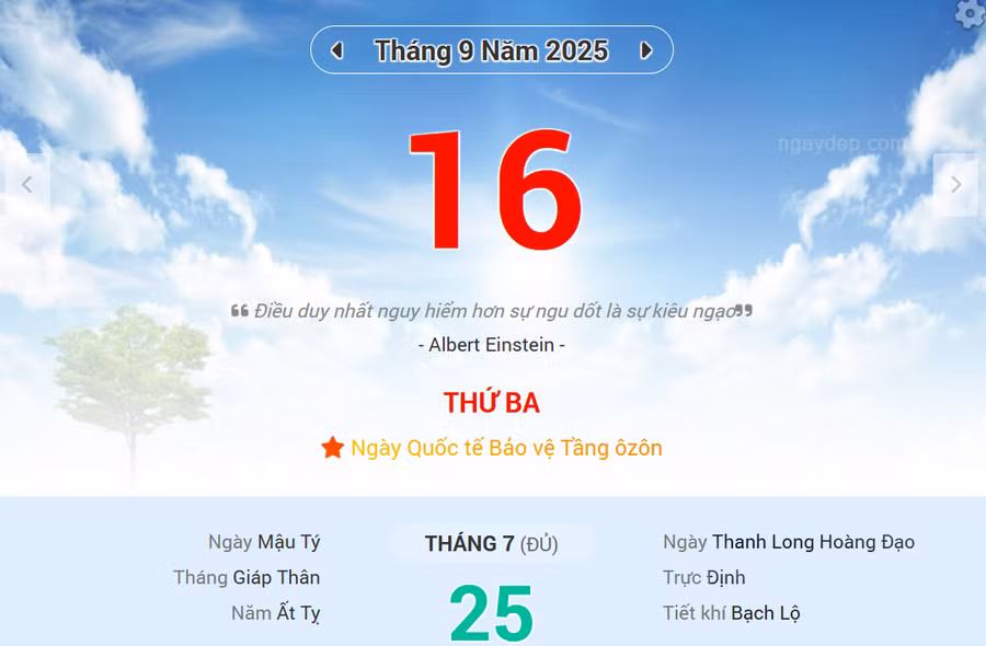 Lịch âm 16/9 - Xem lịch âm ngày 16/9
