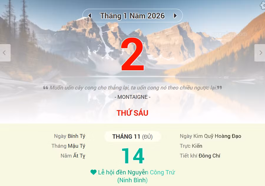 Lịch âm 2/1 - Xem lịch âm ngày 2/1/2026