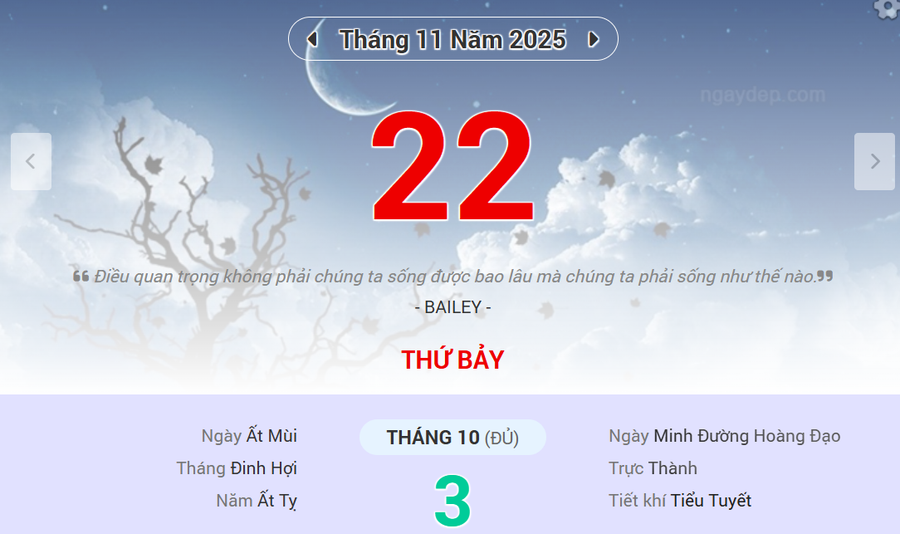 Lịch âm 22/11 - Xem lịch âm ngày 22/11
