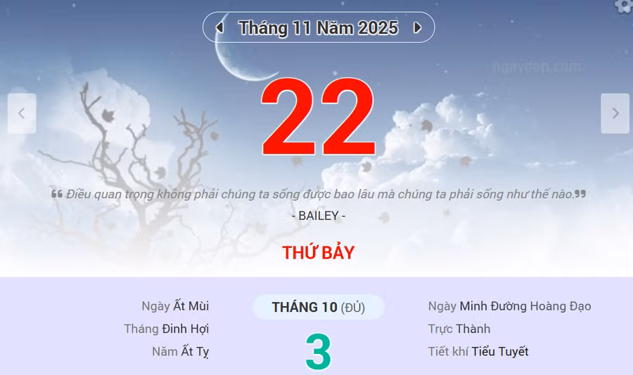 Lịch âm 22/11 - Xem lịch âm ngày 22/11
