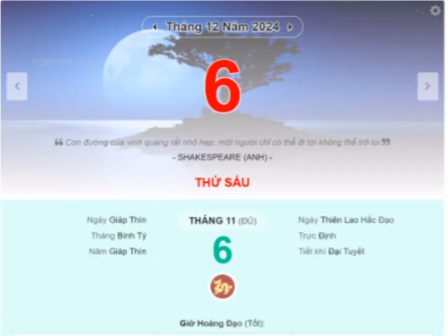 Lịch âm 6/12 - Xem lịch âm ngày 6/12