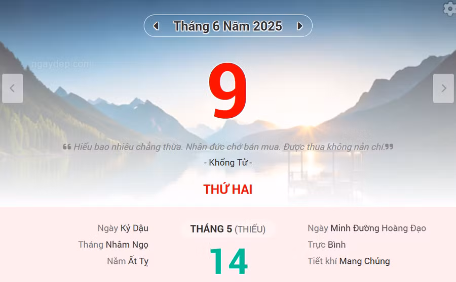 Lịch âm 9/6 - Xem lịch âm ngày 9/6