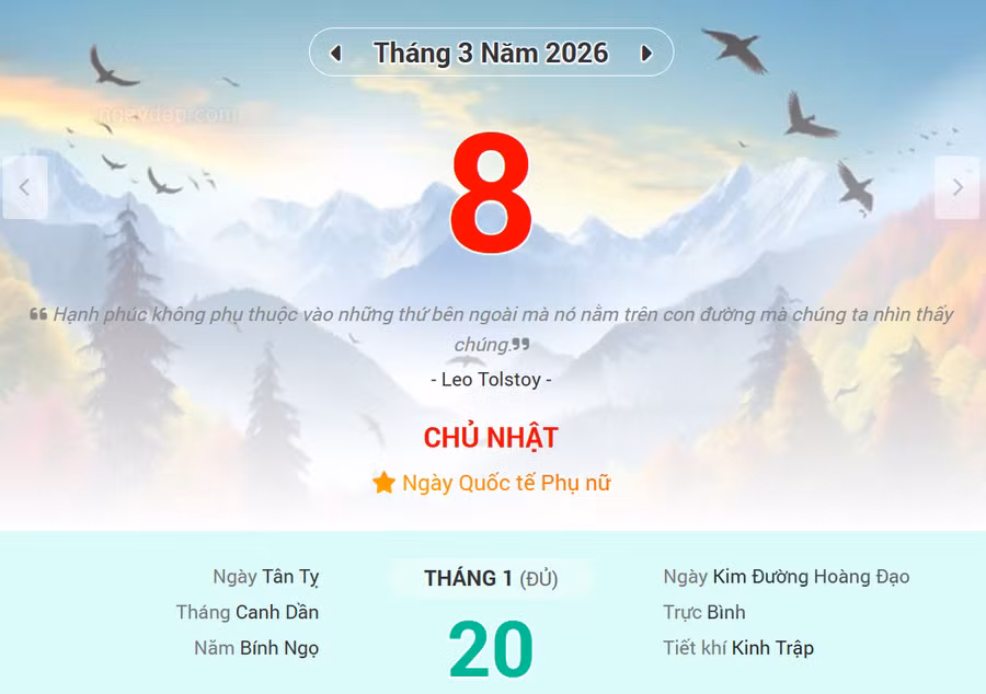 Lịch âm 8/3 - Xem lịch âm ngày 8/3