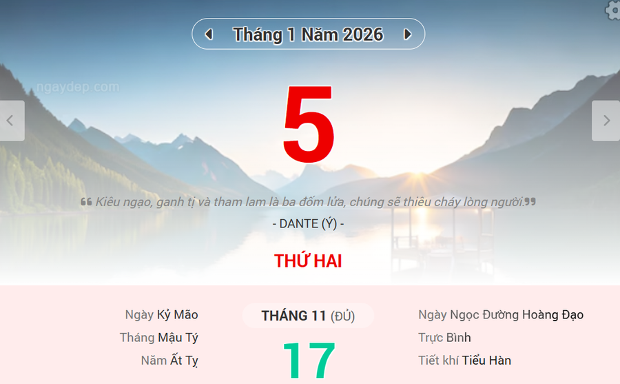 Lịch âm 5/1 - Xem lịch âm ngày 5/1/2026