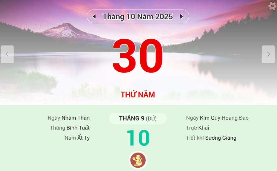 Lịch âm 30/10 - Xem lịch âm ngày 30/10