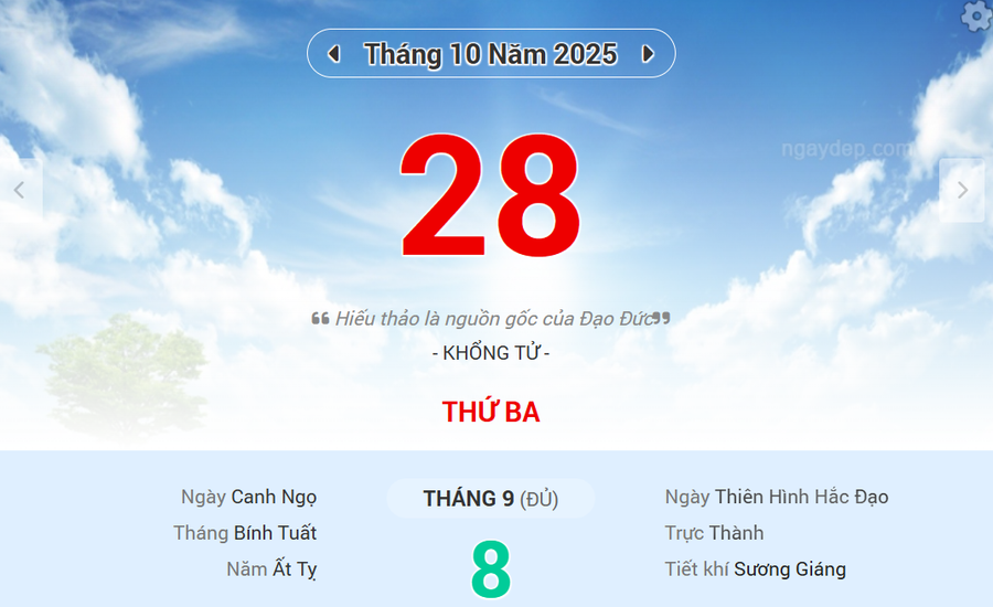 Lịch âm 28/10 - Xem lịch âm ngày 28/10