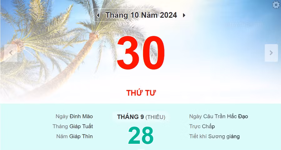 Lịch âm 30/10 - Xem lịch âm ngày 30/10