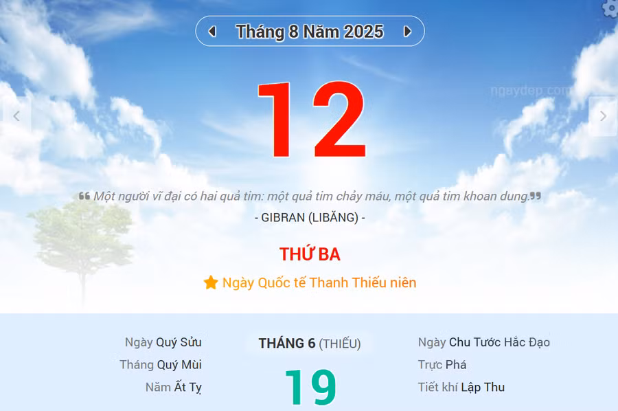 Lịch âm 12/8 - Xem lịch âm ngày 12/8