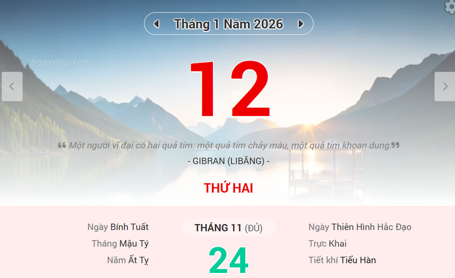Lịch âm 12/1 - Xem lịch âm ngày 12/1/2026